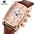 Venta caliente benyar 5113 reloj para hombre moda multifuncional relojes de cuarzo relojes de pulsera de cuero genuino a prueba de agua al por mayor